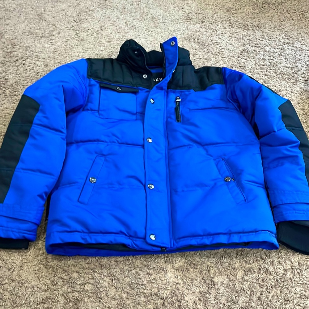 Bright blue and black Donna Karen boys winter ski jacket